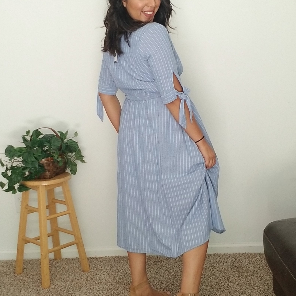 QUITE SMITTEN DENIM BLUE STRIPED DRESS - Picture 3 of 9